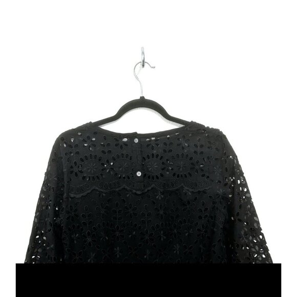 J CREW Black Embroidered Eyelet Bell Sleeve Shift Dress Size 4 Dark Fairy Boho - Picture 7 of 11